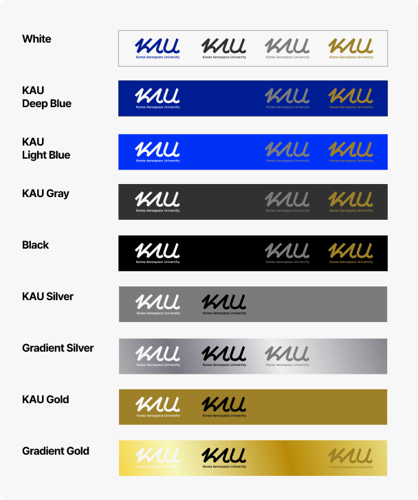 전용색상 white, KAU Deep blue, KAU light blue, KAU gray, black, KAU silver, gradient sliver, KAU gold, gradient gold