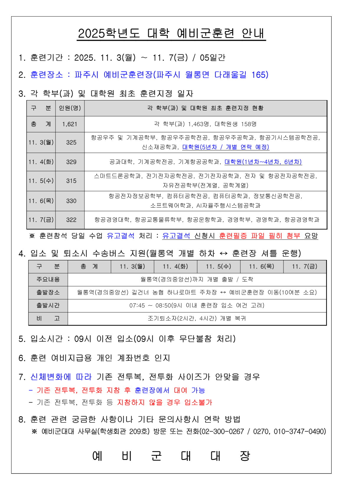 25년 예비군훈련 안내