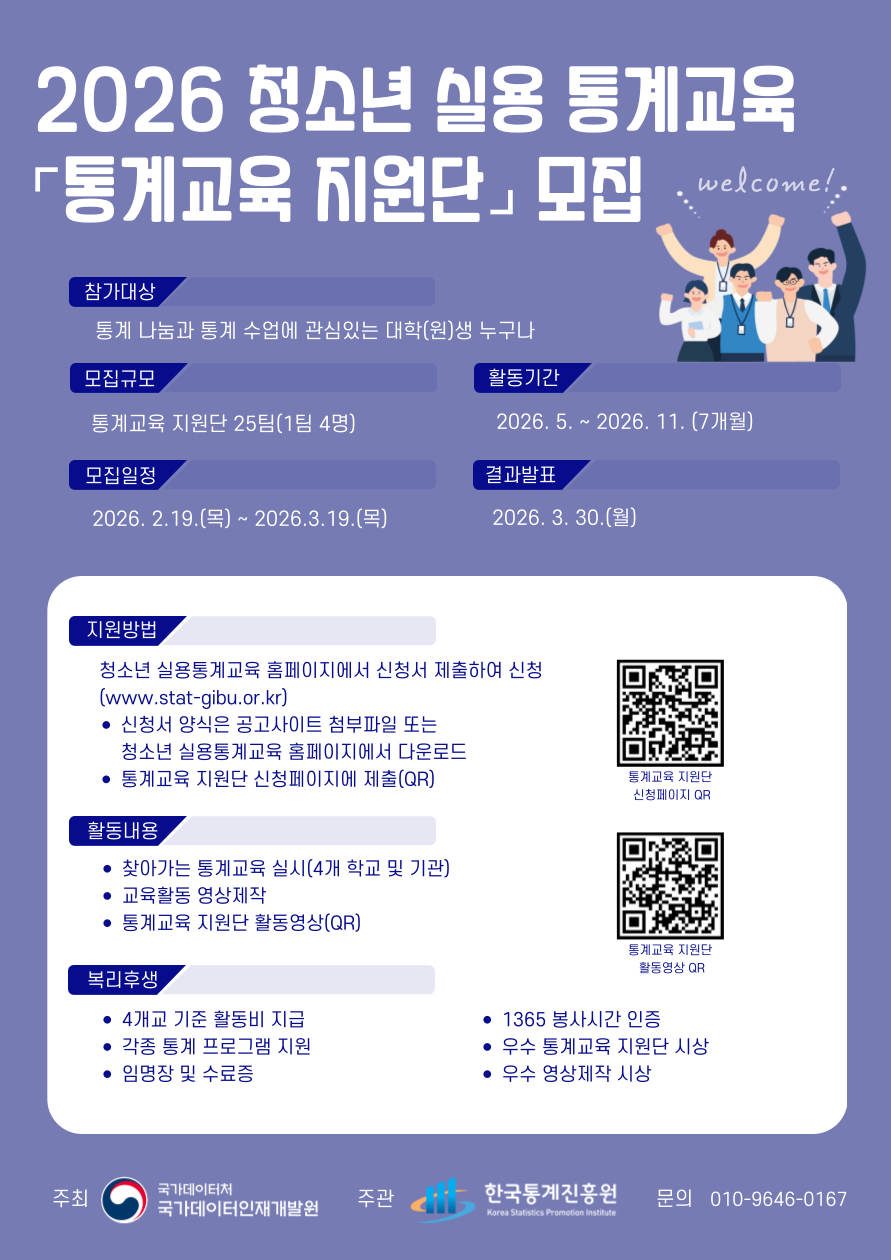2026년 청소년 실용 통계교육 지원단 모집 포스터
